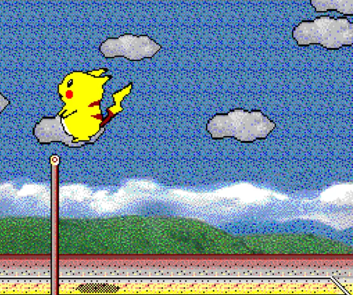 Pikachu salta sopra la rete per attaccare