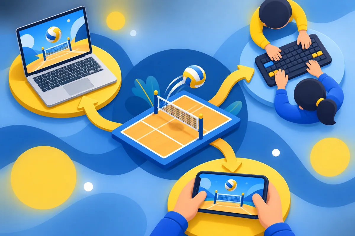 Mappa illustrativa della scelta tra browser, tastiera condivisa e giochi di pallavolo mobile